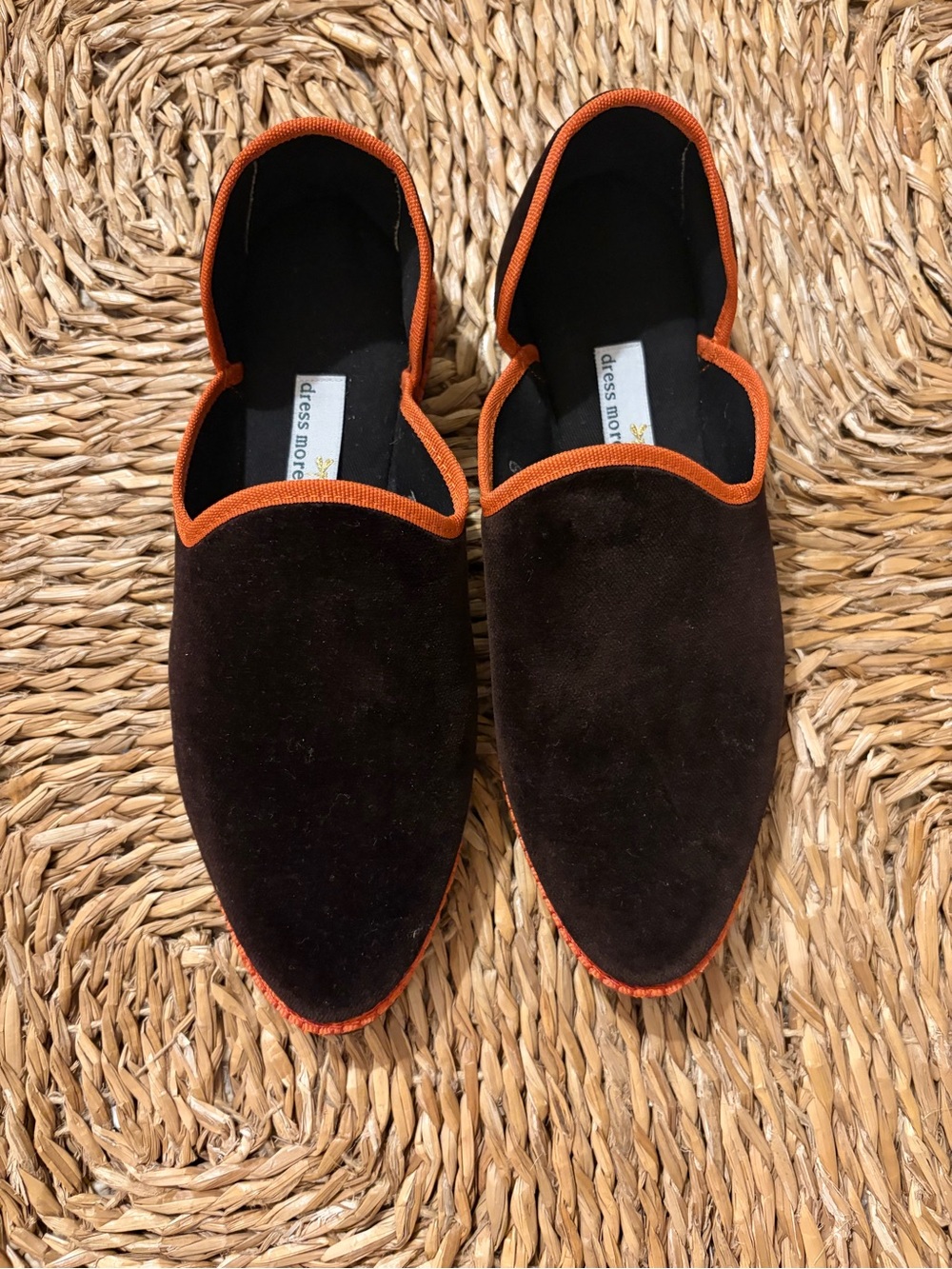 Brown Velvet Slippers with Orange Trim
